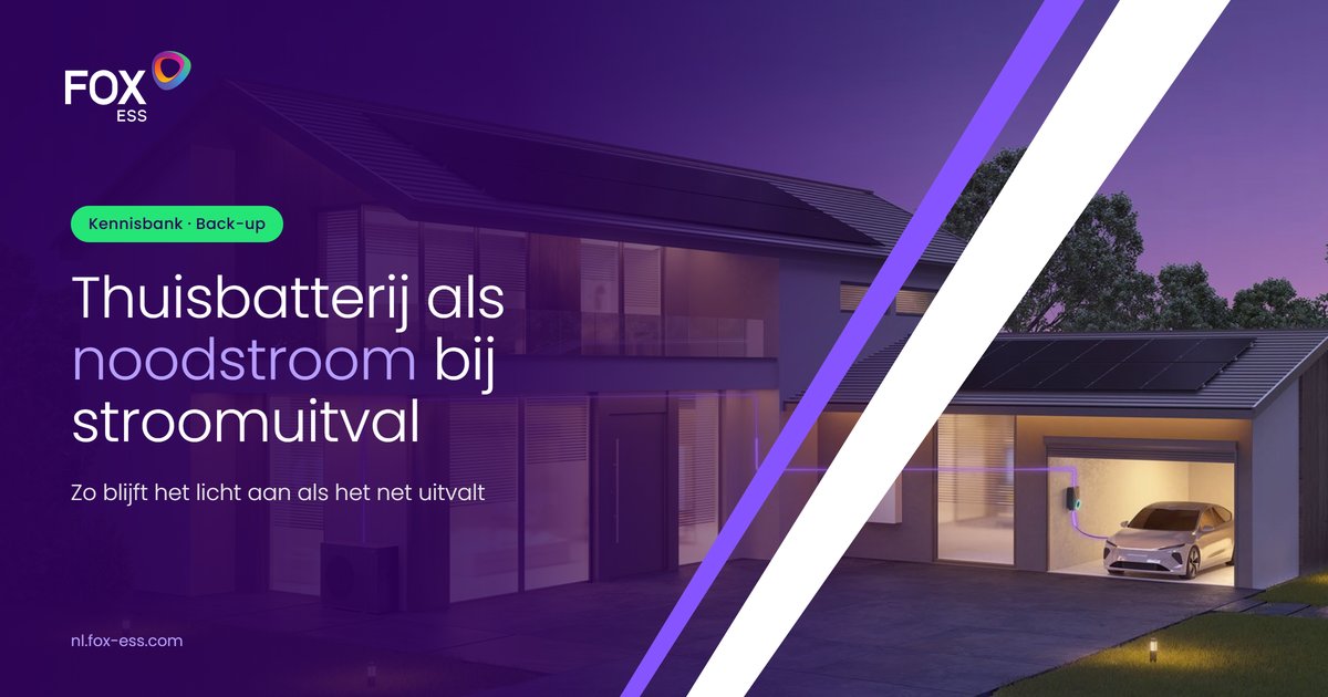 Verlichte woning die bij stroomuitval doordraait op een thuisbatterij als noodstroom