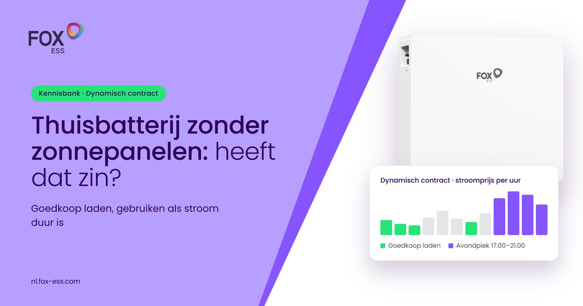 Thuisbatterij die laadt bij lage stroomprijzen en ontlaadt in de avondpiek