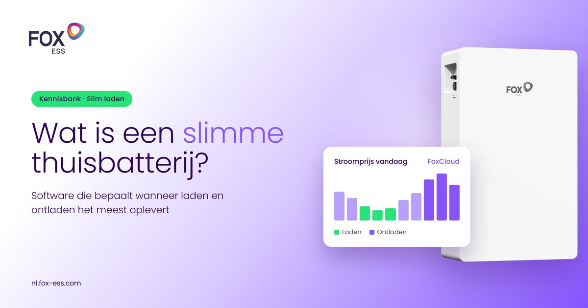Thuisbatterij van Fox ESS met een grafiek van de stroomprijs en slimme laadmomenten